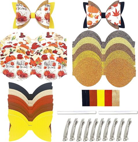 AOUXSEEM 10 Set Christmas Faux Leather Hair Bows DIY Crafts Making Kit for Beginners, Xmas Printed Pre Cut Pieces Glitter Synthetic Fabric with Spring Clips for Women Girls Festival Gifts in Kuwait