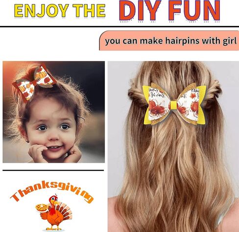 AOUXSEEM 10 Set Christmas Faux Leather Hair Bows DIY Crafts Making Kit for Beginners, Xmas Printed Pre Cut Pieces Glitter Synthetic Fabric with Spring Clips for Women Girls Festival Gifts in Kuwait