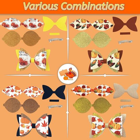AOUXSEEM 10 Set Christmas Faux Leather Hair Bows DIY Crafts Making Kit for Beginners, Xmas Printed Pre Cut Pieces Glitter Synthetic Fabric with Spring Clips for Women Girls Festival Gifts in Kuwait