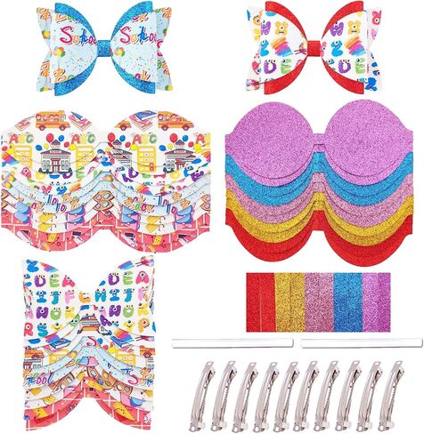 AOUXSEEM 10 Set Christmas Faux Leather Hair Bows DIY Crafts Making Kit for Beginners, Xmas Printed Pre Cut Pieces Glitter Synthetic Fabric with Spring Clips for Women Girls Festival Gifts in Saudi Arabia