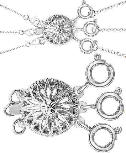 مشبك فاصل للقلادة للنساء من الذهب والفضة عيار 14 قيراط خال من التشابك، مشبك قفل مجوهرات امان محول سلسلة موسع (1 قطعة فضية اللون) in Kuwait