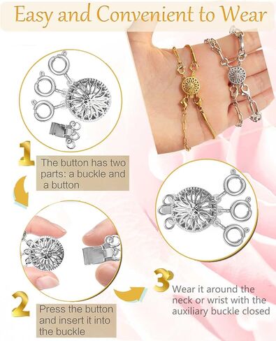 مشبك فاصل للقلادة للنساء من الذهب والفضة عيار 14 قيراط خال من التشابك، مشبك قفل مجوهرات امان محول سلسلة موسع (1 قطعة فضية اللون) in Kuwait