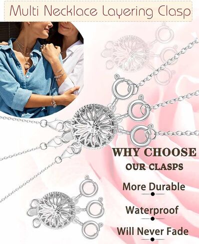 مشبك فاصل للقلادة للنساء من الذهب والفضة عيار 14 قيراط خال من التشابك، مشبك قفل مجوهرات امان محول سلسلة موسع (1 قطعة فضية اللون) in Kuwait