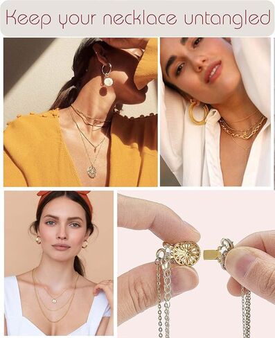 مشبك فاصل للقلادة للنساء من الذهب والفضة عيار 14 قيراط خال من التشابك، مشبك قفل مجوهرات امان محول سلسلة موسع (1 قطعة فضية اللون) in Kuwait