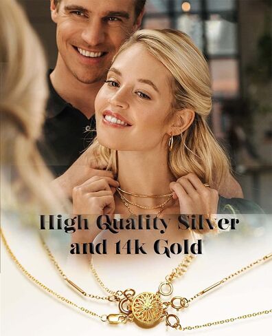 مشبك فاصل للقلادة للنساء من الذهب والفضة عيار 14 قيراط خال من التشابك، مشبك قفل مجوهرات امان محول سلسلة موسع (1 قطعة فضية اللون) in Kuwait