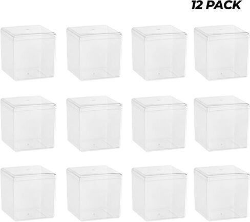 Hammont Clear Acrylic Boxes - 12 Pack - 3"x3"x3" - Cube with Bevel Edges Lucite Boxes for Gifts, Weddings, Party Favors, Treats, Candies & Accessories, Plastic Storage Boxes in Saudi Arabia