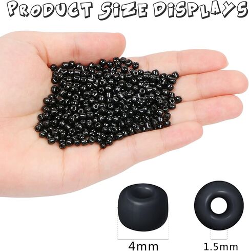 1300 Pieces Glass Seed Beads Bulk, CCOZN 4mm 6/0 Glass Beads Bulk Opaque Pony Beads for Bracelet Mini Spacer Beads Loose Beads Small Beads for Jewelry Making Glass Beads for DIY Craft (Black) in Kuwait
