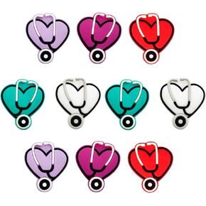 10PCS Stethoscope Silicone Beads Colorful Silicone Beads Bulk Spacer Beads Colorful Shaped Beads for DIY Craft Garland Keychain Lanyard Necklace Bracelet Jewelry Making Accessories Handmade Crafts