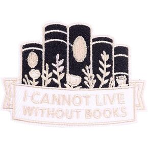 لا أستطيع العيش بدون كتب، خياطة/كي على رقعة التطريز، أزياء الرسوم المتحركة، عشاق الكتب، شارات صلبة للسترات، الجينز، حقيبة الظهر، القماش، حقيبة طية صدر السترة، قبعة، هدية للقراء، محبي الكتب، الطلاب in Kuwait