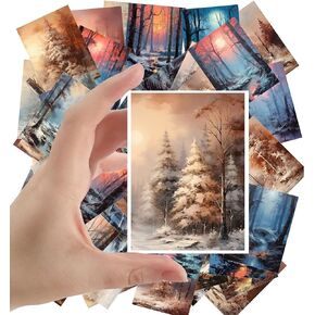 Large Stickers 24 pcs (2.5"x3.5" Each) Beautiful Landscapes of Amazing Wintery Forests Watercolor Vintage Postcards Retro Greeting Card Book Illustration Reprint