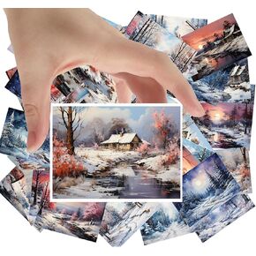 Large Stickers 24 pcs (2.5"x3.5" Each) Beautiful Landscapes of Amazing Wintery Forests Watercolor Vintage Postcards Retro Greeting Card Book Illustration Reprint