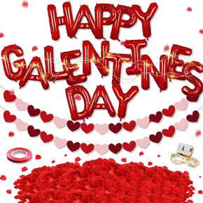 بالونات عيد الحب من جيرميشويز، ديكورات حفلات عيد الحب تتضمن بالونات عيد الحب السعيد ولافتة على شكل قلب وبتلات ورد وشريط إضاءة، لوازم حفلات الزفاف وعيد الحب in Kuwait