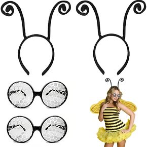 4 قطع من عصابة رأس هوائي الفراشة ونظارات الحشرات للهالوين، إكسسوارات أزياء فراشة النحل السوداء، عصابة رأس النحلة النملية السوداء لحفلات الهالوين التنكرية in Kuwait