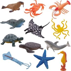 12PCS Sea Animal Figures Toys Plastic Ocean Animals Figurines with Dolphin, Sea Turtle, Octopus, Starfish for Kids Toddler Party Supplies Cake Topper (12PCS Ocean Animal)