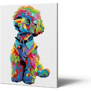 Paint by Numbers Framed Canvas for Kids and Adults Beginner DIY Painting by Number Kits Cute Teddy Dog 16"x12"inch Wooden Frame in Kuwait