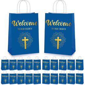 Chuangdi 50 Pcs Church Welcome Gift Bags Christian Paper Welcome to Our Church Religious Bags with Handles for Guest Baby Shower Baptism Birthday Party,5.9 x 3.15 x 8.27 Inch(Black) in Saudi Arabia