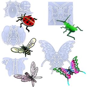 Playing Mold Resin Crafts Molds, 5Pcs Cute insect Butterflies Coccinella septempunctata Dragonfly Grasshopper Honeybee shape Silicone Epoxy Molds for DIY Home Office Desktop Decoration Crafts in Kuwait