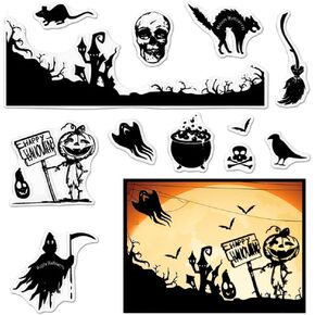 Hying Halloween Pumpkins Ghost Clear Stamps for Card Making, Halloween Bats Rubber Stamps Spider Witch Cat Transparent Stamp Seal for Crafting DIY Scrapbooking Photo Album Decorations