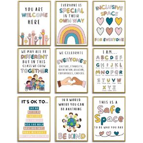9 قطع من بوسترات الفصل الدراسي بعبارة You Are Welcome Here - ملصقات تعليمية باقتباسات ملهمة - لوازم مكتب مستشار المدرسة، ديكور حائط لا غنى عنه للفصل الدراسي للمدرسة الابتدائية والمتوسطة والثانوية in Kuwait