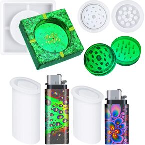 7 Pieces Silicone Resin Casting Moulds Set, Include 2 Universal Lighter Protective Cover Resin Mould Square Coaster Silicone Mould Spice Grinder Epoxy Mould for DIY Craft in Saudi Arabia