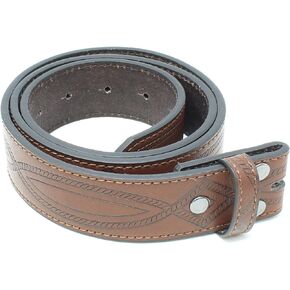 BC Belts Leather Belt Strap with Fancy Saddle Stitch Embossed Pattern 1.5" Wide with Snaps