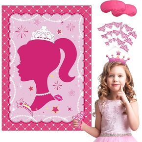 CrazyJan Pink Party Decorations Pin The Crown on The Princess Doll Pin Game Hot Pink Girls Birthday Party Poster Supplies for Girls Adult Birthday Baby Shower Pink Party Photo Prop in Kuwait