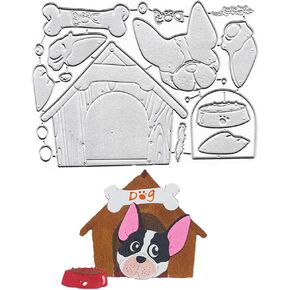 Metal Bulldog Kennel Bone Pet Dog Die Cuts Cutting Dies Embossing Stencils Template Mould for Card Making Decoration and DIY Scrapbooking Album