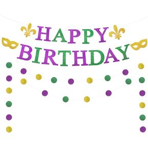 لافتة عيد ميلاد ماردي جرا، لافتة عيد ميلاد سعيدة لامعة لتزيين حفلات اعياد الميلاد ماردي جرا، لوازم حفلات عيد الميلاد الكرنفالية، ديكور بطابع يوم الثلاثاء السمين in Kuwait