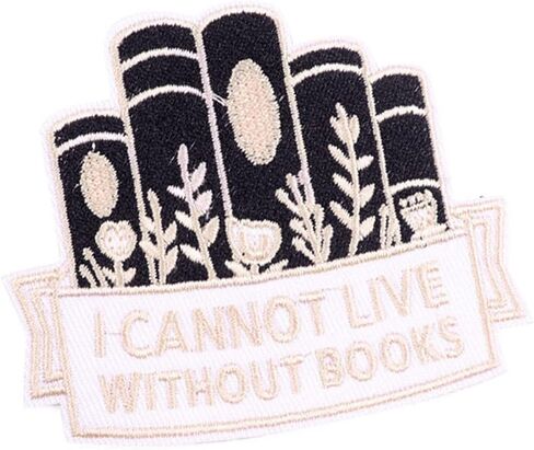 لا أستطيع العيش بدون كتب، خياطة/كي على رقعة التطريز، أزياء الرسوم المتحركة، عشاق الكتب، شارات صلبة للسترات، الجينز، حقيبة الظهر، القماش، حقيبة طية صدر السترة، قبعة، هدية للقراء، محبي الكتب، الطلاب in Kuwait