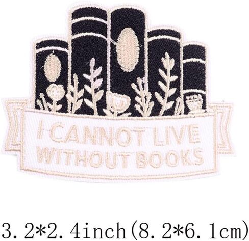 لا أستطيع العيش بدون كتب، خياطة/كي على رقعة التطريز، أزياء الرسوم المتحركة، عشاق الكتب، شارات صلبة للسترات، الجينز، حقيبة الظهر، القماش، حقيبة طية صدر السترة، قبعة، هدية للقراء، محبي الكتب، الطلاب in Kuwait