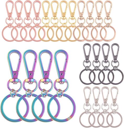 مجموعة مشابك مخلب جراد البحر الذهبية - خطاف معدني دوار مع حلقات مفاتيح مسطحة منفصلة ومحفظة لحقائب اليد والمجوهرات DIY (ذهبي 24 قطعة) in Kuwait