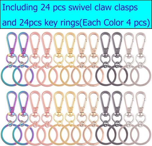 مجموعة مشابك مخلب جراد البحر الذهبية - خطاف معدني دوار مع حلقات مفاتيح مسطحة منفصلة ومحفظة لحقائب اليد والمجوهرات DIY (ذهبي 24 قطعة) in Kuwait