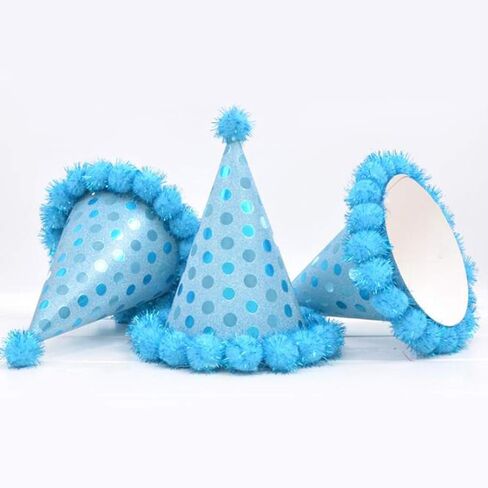 Amosfun 6pcs Birthday Cone Hat Sky Blue Birthday Party Hats with Plush Balls Kids Birthday Supplies in Saudi Arabia