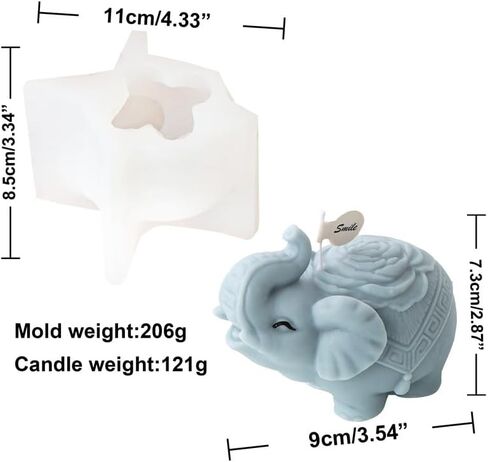 قالب سيليكون على شكل فيل ثلاثي الأبعاد من Xidmold قالب صابون على شكل فيل لطيف على شكل فيل من السيليكون لفوندان، شوكولاتة، ديكور الكيك، طين البوليمر، زخرفة الجص، فن الراتنج (ج) in Kuwait