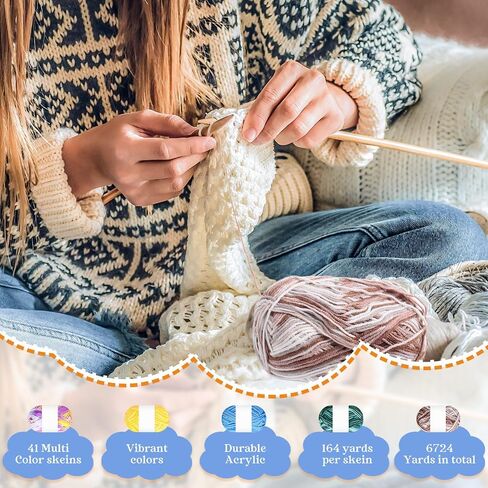 Windyun 41 لفة من خيوط الكروشيه المتنوعة السائبة 41 × 50 جم من خيوط قوس قزح القطنية الناعمة للحياكة والحياكة، خيوط متدرجة ملونة للحياكة اليدوية ونسيج الكروشيه للمبتدئين في الحرف اليدوية in Saudi Arabia
