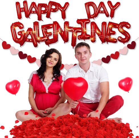 بالونات عيد الحب من جيرميشويز، ديكورات حفلات عيد الحب تتضمن بالونات عيد الحب السعيد ولافتة على شكل قلب وبتلات ورد وشريط إضاءة، لوازم حفلات الزفاف وعيد الحب in Kuwait