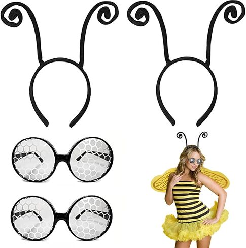 4 قطع من عصابة رأس هوائي الفراشة ونظارات الحشرات للهالوين، إكسسوارات أزياء فراشة النحل السوداء، عصابة رأس النحلة النملية السوداء لحفلات الهالوين التنكرية in Kuwait