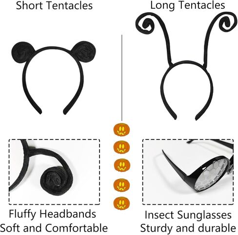 4 قطع من عصابة رأس هوائي الفراشة ونظارات الحشرات للهالوين، إكسسوارات أزياء فراشة النحل السوداء، عصابة رأس النحلة النملية السوداء لحفلات الهالوين التنكرية in Kuwait