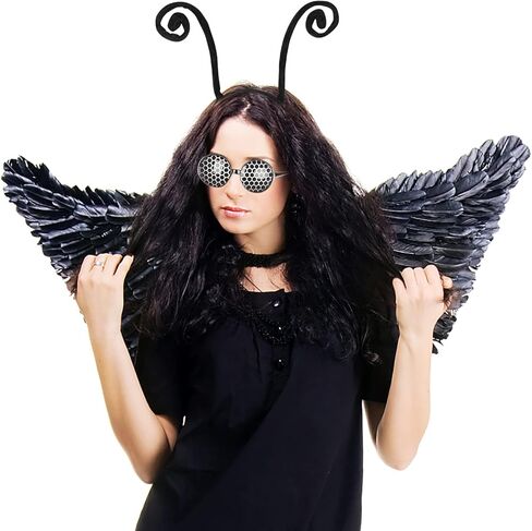 4 قطع من عصابة رأس هوائي الفراشة ونظارات الحشرات للهالوين، إكسسوارات أزياء فراشة النحل السوداء، عصابة رأس النحلة النملية السوداء لحفلات الهالوين التنكرية in Kuwait