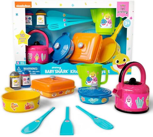 Lollipop Baby Shark Cooking Adventure Set: Play Kitchen with Pots, Pans, Utensils, Measuring Cup, Tea Kettle, Salt, and Pepper Shaker - Great Kids Kitchen Playset in Saudi Arabia