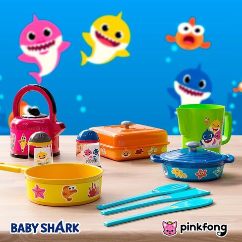 Lollipop Baby Shark Cooking Adventure Set: Play Kitchen with Pots, Pans, Utensils, Measuring Cup, Tea Kettle, Salt, and Pepper Shaker - Great Kids Kitchen Playset in Saudi Arabia