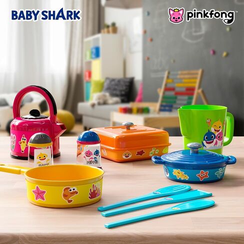 Lollipop Baby Shark Cooking Adventure Set: Play Kitchen with Pots, Pans, Utensils, Measuring Cup, Tea Kettle, Salt, and Pepper Shaker - Great Kids Kitchen Playset in Saudi Arabia