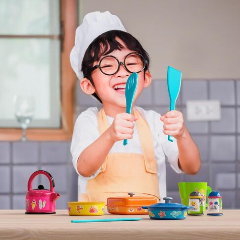 Lollipop Baby Shark Cooking Adventure Set: Play Kitchen with Pots, Pans, Utensils, Measuring Cup, Tea Kettle, Salt, and Pepper Shaker - Great Kids Kitchen Playset in Saudi Arabia