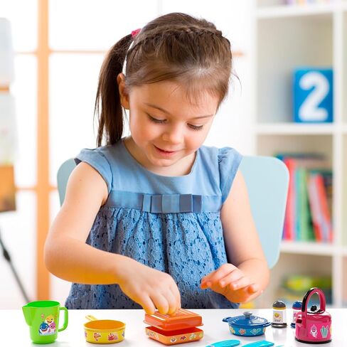 Lollipop Baby Shark Cooking Adventure Set: Play Kitchen with Pots, Pans, Utensils, Measuring Cup, Tea Kettle, Salt, and Pepper Shaker - Great Kids Kitchen Playset in Saudi Arabia