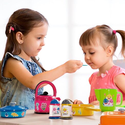 Lollipop Baby Shark Cooking Adventure Set: Play Kitchen with Pots, Pans, Utensils, Measuring Cup, Tea Kettle, Salt, and Pepper Shaker - Great Kids Kitchen Playset in Saudi Arabia