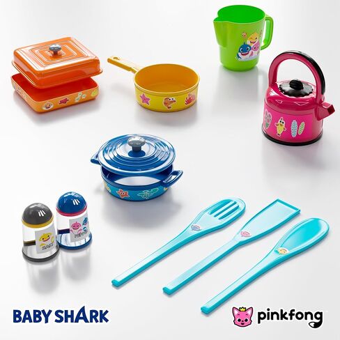 Lollipop Baby Shark Cooking Adventure Set: Play Kitchen with Pots, Pans, Utensils, Measuring Cup, Tea Kettle, Salt, and Pepper Shaker - Great Kids Kitchen Playset in Saudi Arabia