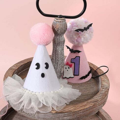 Agkvw Halloween Ghost Birthday Hat for Girls - Pink Ghost Tulle Birthday Hat, Cute Halloween Birthday Decor, Spook One 1st Birthday Hat, Two Spooky Birthday Decoration for Girls in Saudi Arabia