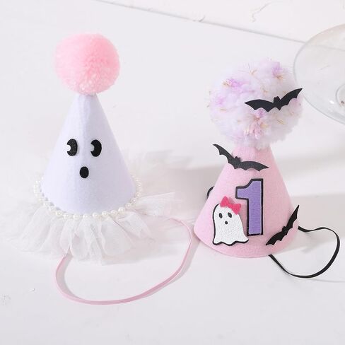 Agkvw Halloween Ghost Birthday Hat for Girls - Pink Ghost Tulle Birthday Hat, Cute Halloween Birthday Decor, Spook One 1st Birthday Hat, Two Spooky Birthday Decoration for Girls in Saudi Arabia