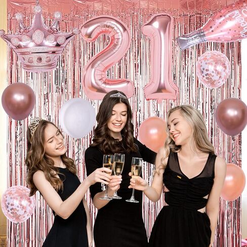 زينة عيد الميلاد الحادي والعشرون لها، 94 قطعة من زينة الحفلات الذهبية الوردية للفتيات، بالونات عيد الميلاد الحادي والعشرين مقاس 40 بوصة، لافتة عيد ميلاد سعيد الحادي والعشرين، طقم قوس بالون ذهبي وردي أبيض وردي ذهبي بالون الشمبانيا in Kuwait