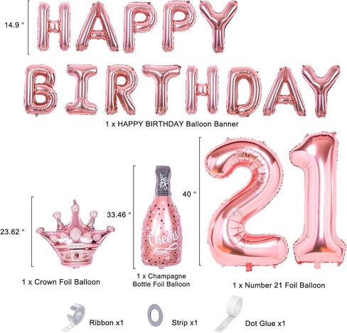 زينة عيد الميلاد الحادي والعشرون لها، 94 قطعة من زينة الحفلات الذهبية الوردية للفتيات، بالونات عيد الميلاد الحادي والعشرين مقاس 40 بوصة، لافتة عيد ميلاد سعيد الحادي والعشرين، طقم قوس بالون ذهبي وردي أبيض وردي ذهبي بالون الشمبانيا in Kuwait